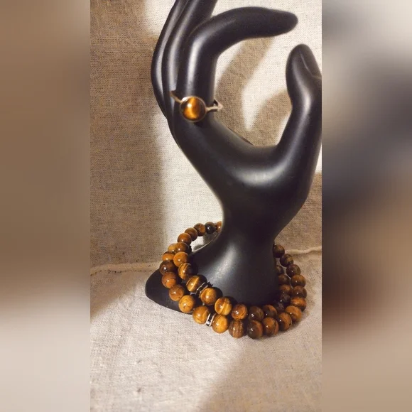 Tigers Eye wrap Bracelet and Ring Set - Picture 6 of 10